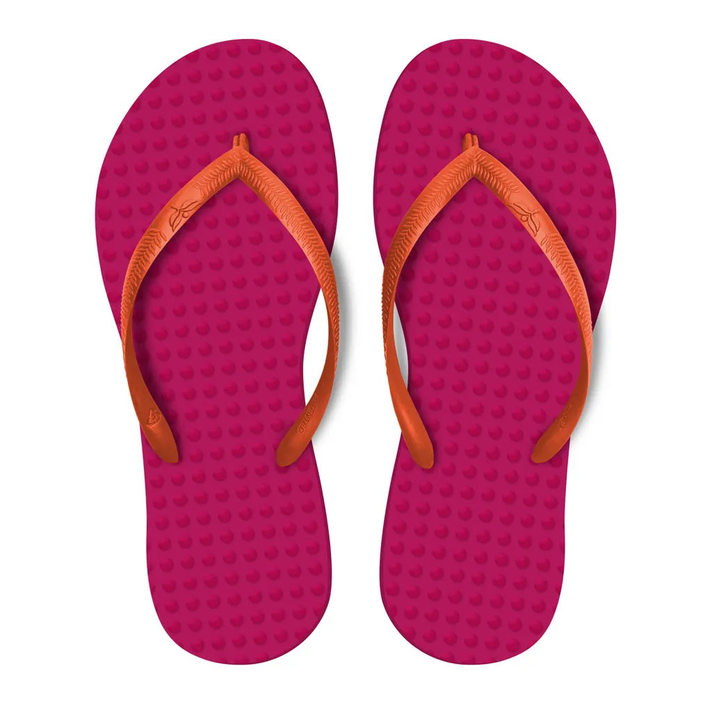 Women's Sustainable Flip Flops Fuchsia with Orange Straps