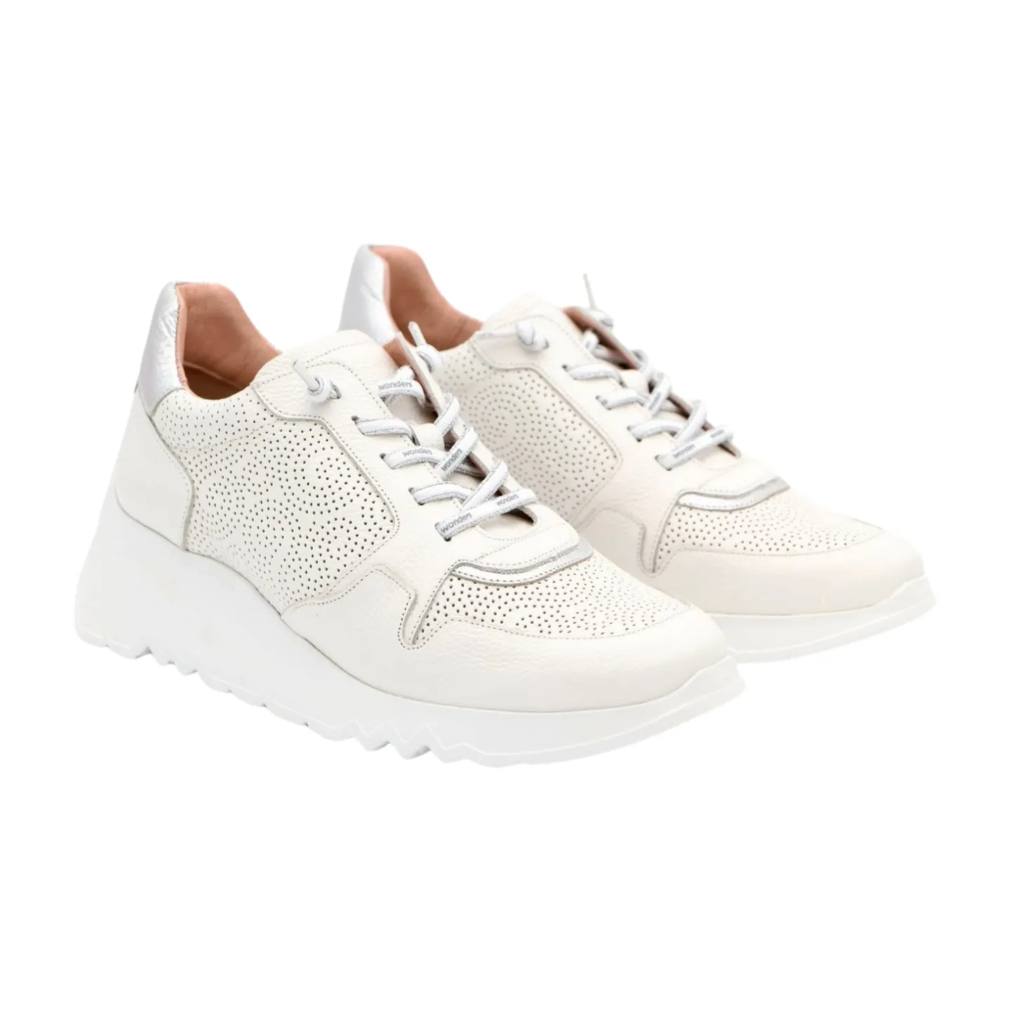 WONDERS White Printed  Leather Trainer E-6761