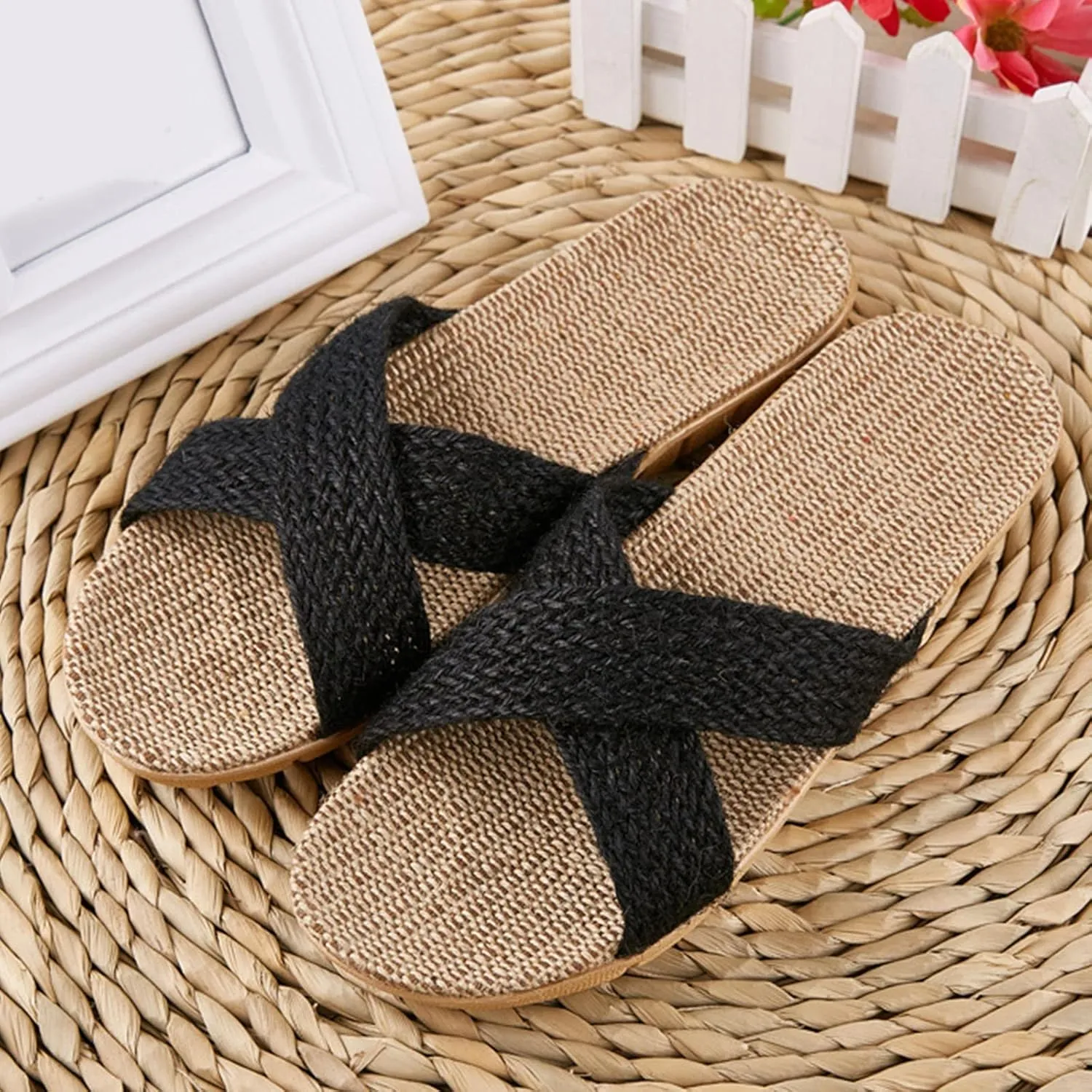 Yanzhenglip Sandals Women, Women'S Cross Straw Sandals Summer Casual Outdoor Sandals Beach Slippers Non-Slip Comfortable Lightweight Flat Sandals